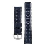 Tiger Perforated Leather Performance Watch Strap In Blue - 24MM Silver