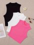 Mock Neck Crop Tank Top 3 Pack Versatile Sleeveless Slim Crop Tank Top Women's Clothing