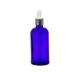 100ML Blue Glass Aromatherapy Bottle With Pipette - White & Silver Collar 18 110