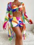 Plus Size Color Block Open Front Top Summer Vacation Beach Cover Up For Swimsuit Women's Plus Size Clothing