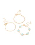 Goldair Gold Blue Flower & Chain Bracelets 3-PACK