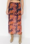 Patterned Maxi Length Lace Detail Tulle Stretch Knitted Skirt - Orange