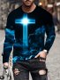 Cross Pattern 3D Printed Crew Neck Long Sleeve T-shirt For Daily Wear And Vacation Resorts Spring And Fall