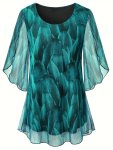 Plus Size Allover Print Blouse Casual Crew Neck Split Sleeve Blouse For Spring Women's Plus Sizeclothing