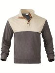 Retro Color Block Knitted Ribbed Sweater Men's Casual Warm Mid Stretch Stand Collar Pullover Sweater For Men Fall Winter Old Mon