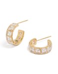 Waterproof Gold Plated Stainless Steel Cubic Zirconia Rectangle Bezel Hoop Earrings