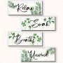 4 Pcs Green Leaves Wooden Wall Art - Relax Soak Unwind Breathe - Bedroom Bathroom Decor Plaques 25.4X10.16 Cm With Double-sided Tape No Battery