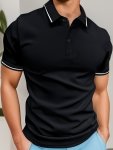 Men's Trendy Color Block Short Sleeve Button Up Lapel Shirt For Summer Daily Perfect For Golf & Tennis Outdoor Sports Stylish Co