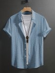 Classic Design Men's Solid Color Short Sleeve Button Up Lapel Shirt With Textured Fabric Casual And Chic Tops For Summer Daily A