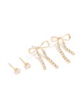 Goldair Gold Diamante Cup Chain Bow & Classic Stud Earrings 2-PACK