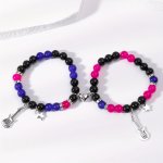 2PCS Star Guitar Y2K Glass Beads Bracelets Couple Pentagrams Jewelry Couple Bracelets For Women Men Valentines Day Gift
