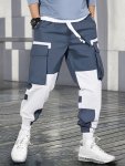 Men's Casual Color-block Pocket Cargo Pants Comfortable Workwear Outdoor Hiking Joggers Stylish Men's Apparel Relaxed Fit