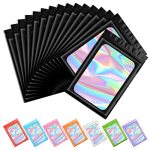 Funfery 100 Pcs Black Smell Proof Mylar Holographic Bags Packaging Bags Clear Resealable Odor Proof Bag Foil Pouch Bag For Food