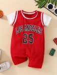 Baby Boy Sporty Letter Number Pattern Short Sleeve Boxer Romper
