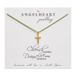 Necklace Green Silk Gold Plated Cross