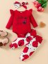 2PCS Baby's Littel Lady Print Bodysuit + Bowknot Cartoon Ladybug Pattern Casual Pants Toddler & Infant Girl's Clothing Set For Spring Fall