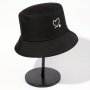 Reversible Bucket Hat With Heart Embroidery - Sun Protection Polyester Perfect For Outdoor Leisure & Vacation