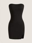 Split Hem Solid Tube Dress Elegant Sleeveless Strapless Dress For Spring & Summer Women's Clothing For Party Dressing