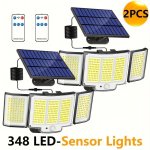 1/2 Pack Solar Lights Outdoor 348 LED Motion Sensor Lights With Remote Control 3 Head IP65 Waterproof Security Lights Solar Floo