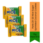 20-20 Nice Coconut Cookies 75G X 3 Pack - Crispy Sugar Sprinkled Biscuits For Tea Time Snacking Delicious Coconut Flavor & Every