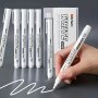 12/2PCS White Paint Waterproof Marking Pen Suitable For Diy Graffiti Wood Glass Painting Leather Birthday Gift Christmas Halloween New Year's Gifts Gift For Friends