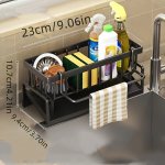 Kitchen Sink Caddy Organizer With Removable Rod - 1 Piece Durable Plastic Sponge Holder Non-food Contact Countertop Storage For