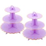 2PCS Cupcake Stands Display Dessert Three-layer Tray-purple