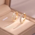 Sparkling Hoop Earrings Copper Jewelry Embellished With Zirconia Elegant Simple Style Trendy Female Earrings