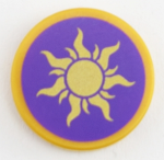 Parts Tile Round 2 X 2 With Bottom Stud Holder With Gold Sun On Dark Purple Background Pattern 14769PB236