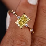 Elegant And Simple Style Yellow Citrine Gemstone Ring Golden Setting With Faux Diamond Accents Women's Engagement And Wedding Ba