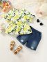 Girl's Outfit Lemons Graphic Peplum T-Shirt + Denim Shorts Set - Sweet & Fashion Girls Clothes For Spring/ Summer