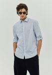 Regular Fit Linen-blend Shirt - Light Blue