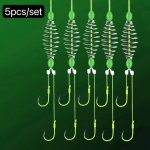 5PCS SET Sharp Hooks With Spring Bait Holder Pre-tied Sub Line Double Hooks Outdoor Fishing Accessories