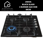 Univa Black Glass 4 Burner Gas Hob - 60CM