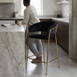 Upholstered Bar Stool With Curved Back And Metal Frame