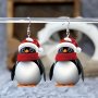 Cute Penguin With Christmas Hat Acrylic Dangle Earrings - Perfect Holiday Party Gift For Women