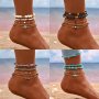 5-PIECE Bohemian Vacation Beach Anklet Set Irregular Stone & Evil Eye Bead Charm Summer Foot Jewelry Adjustable Chain For Women