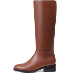 Mattiventon Brown Knee High Boots Women Fashion Long Tall Boots With Round Toe Low Heel Side Zip Stretch Riding Boot For Fall Wi