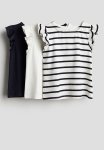 3-PACK Flutter-sleeved Tops - Navy Blue White