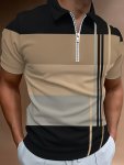 Men's Striped Design Half Zip Golf Shirt Tennis Shirt Short Sleeve Regular Fit Shirts Men's Clothing