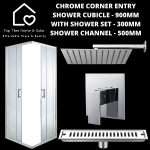 Chrome Corner Entry Shower With Channel + Square Shower Set - 300MM