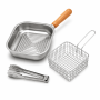 3-PIECE Stainless Steel Grill Pan Fry Basket And Kitchen Tongs Set