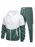 Men's 2-PIECE Sportswear Set Contrast Color Hoodie Jacket And Solid Sports Pants Casual And Trendy Set For Outdoors And Sports W