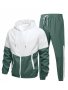 Men's 2-PIECE Sportswear Set Contrast Color Hoodie Jacket And Solid Sports Pants Casual And Trendy Set For Outdoors And Sports Wear