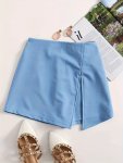 Solid Slit Hem Elastic Waist Skorts Casual Shorts For Spring & Summer Women's Clothing
