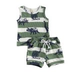 Green And White Dino Striped Set