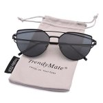 Street Trendymate-womens Fashion Metal Twin Beam Flat Mirror Lens Cat Eye Sunglasses Black Grey 57MM