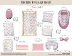 Cot Duvet Bedding Pink Beige Watercolour Bow Set