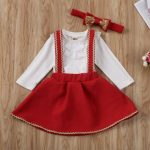 Lace Trim Romper With Red And Gold Trim Suspender Skirt And Headhand 12-18M