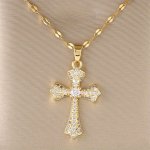 Elegant Gold-tone Synthetic Zirconia Cross Pendant Necklace - Perfect For Him Or Her - No Magnet